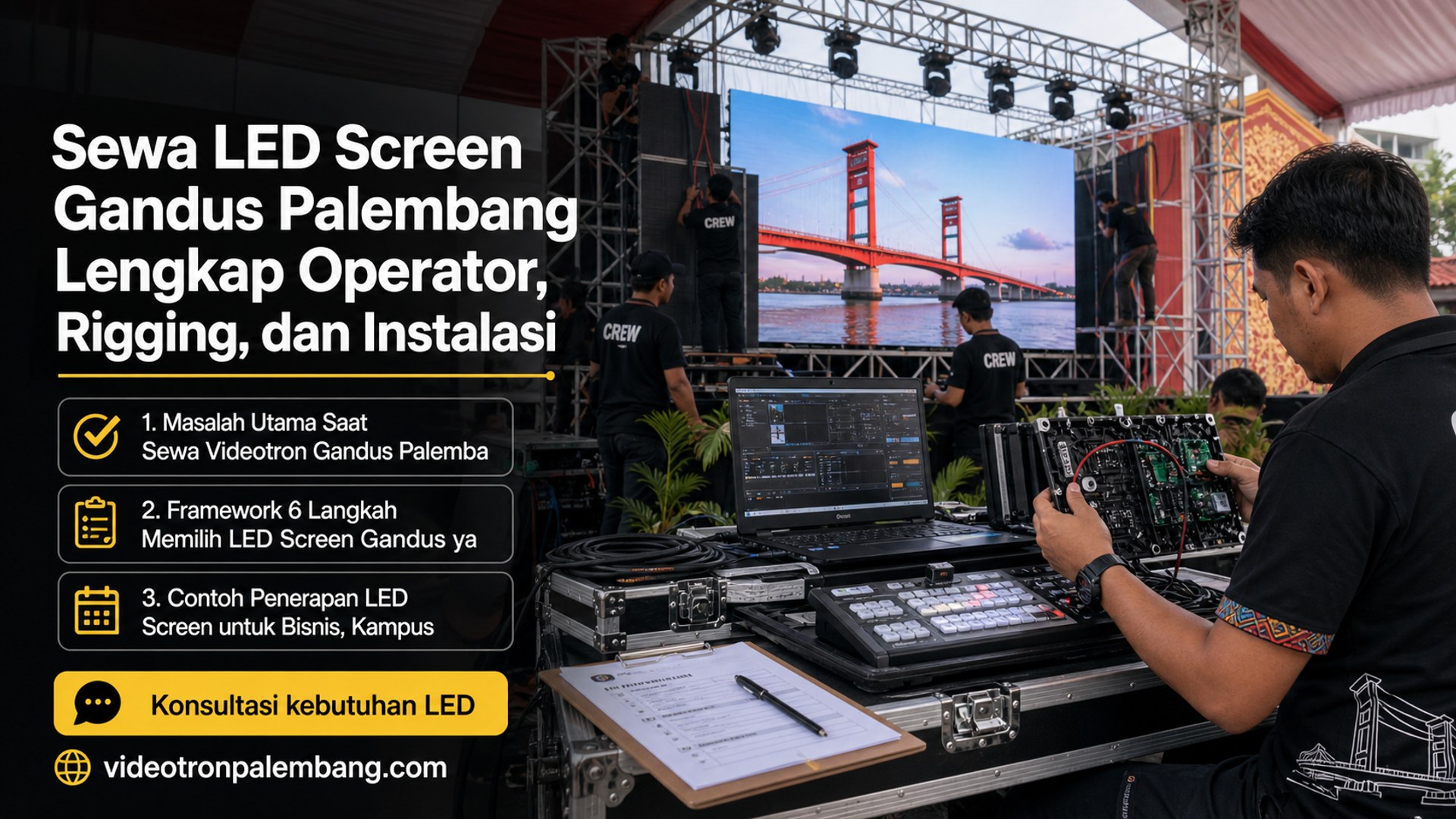Sewa LED Screen Gandus Palembang Lengkap Operator, Rigging, dan Instalasi