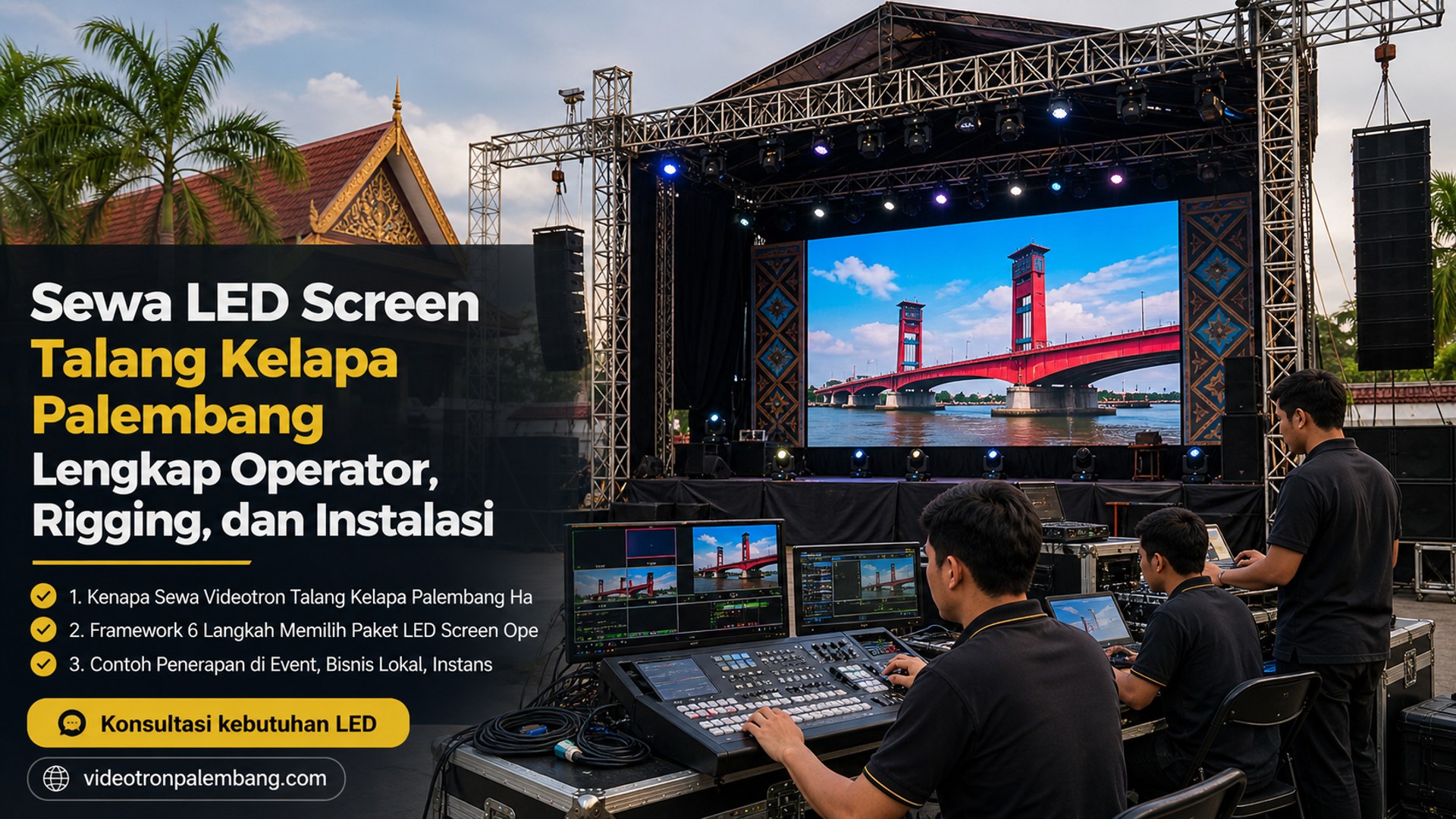 Sewa LED Screen Talang Kelapa Palembang Lengkap Operator, Rigging, dan Instalasi