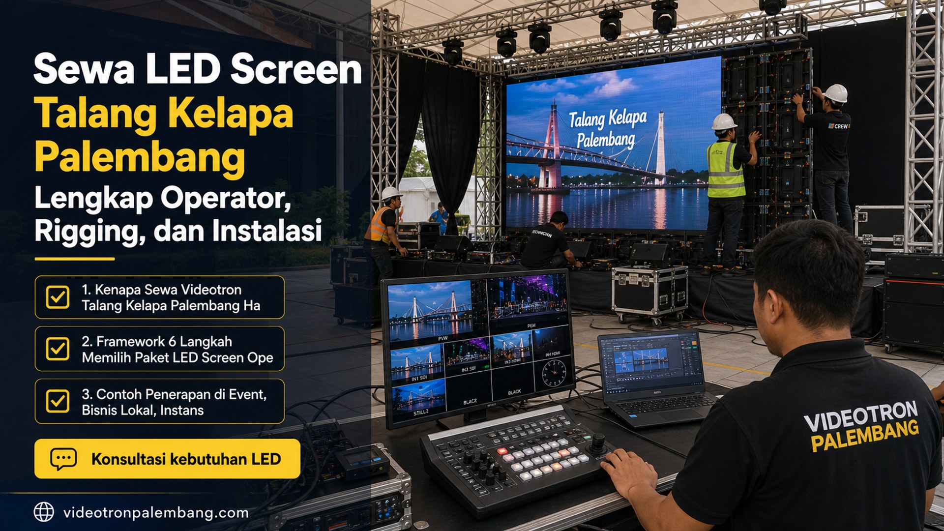 Sewa LED Screen Talang Kelapa Palembang Lengkap Operator, Rigging, dan Instalasi