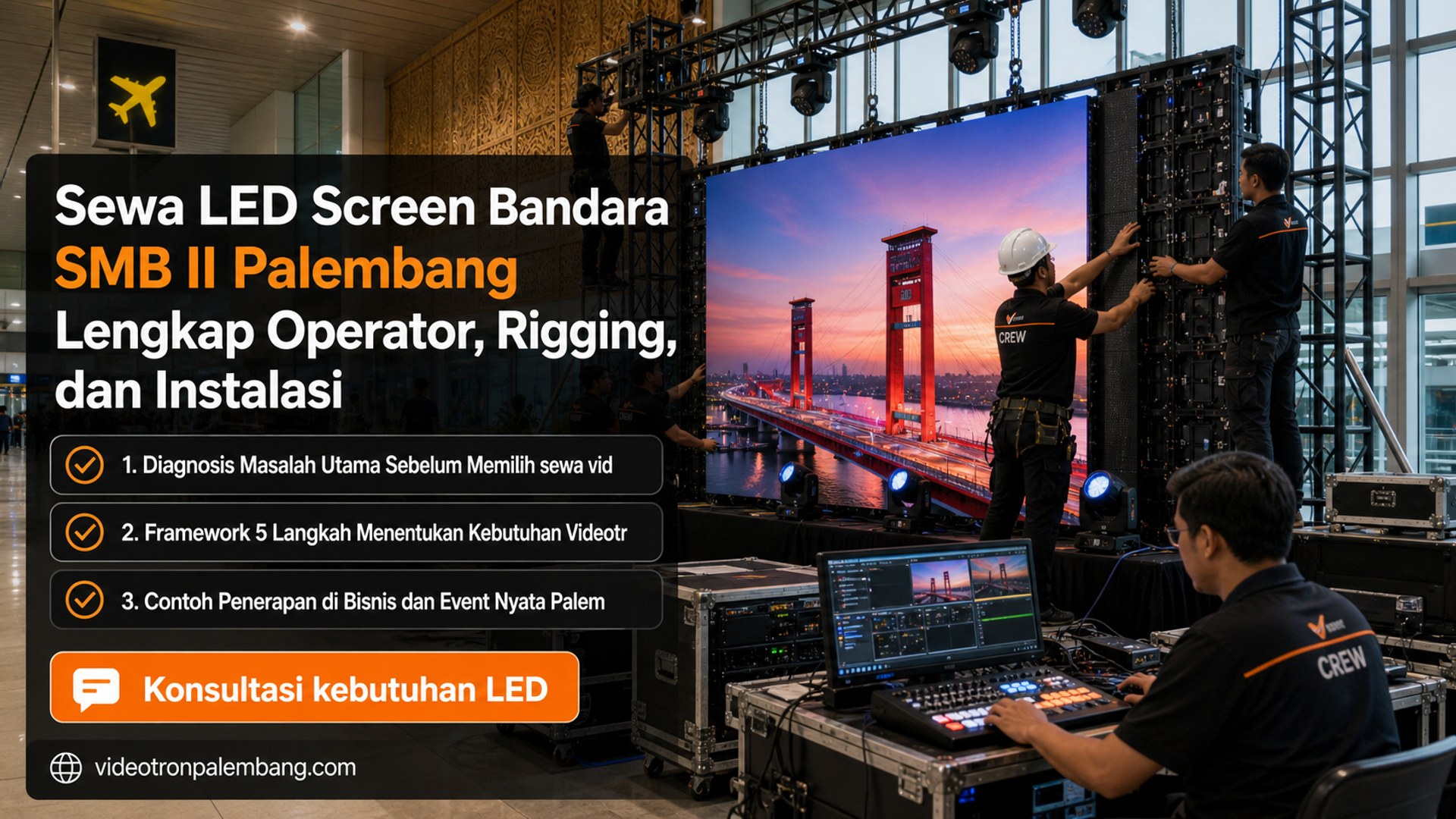 Sewa LED Screen Bandara SMB II Palembang Lengkap Operator, Rigging, dan Instalasi