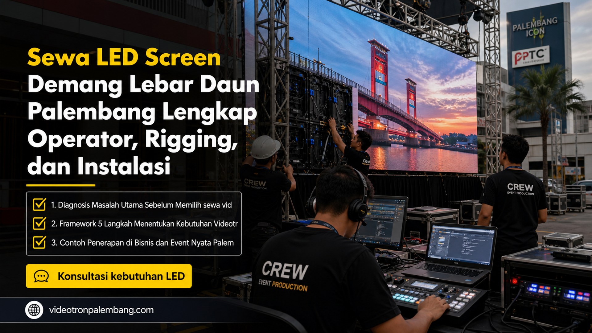 Sewa LED Screen Demang Lebar Daun Palembang Lengkap Operator, Rigging, dan Instalasi