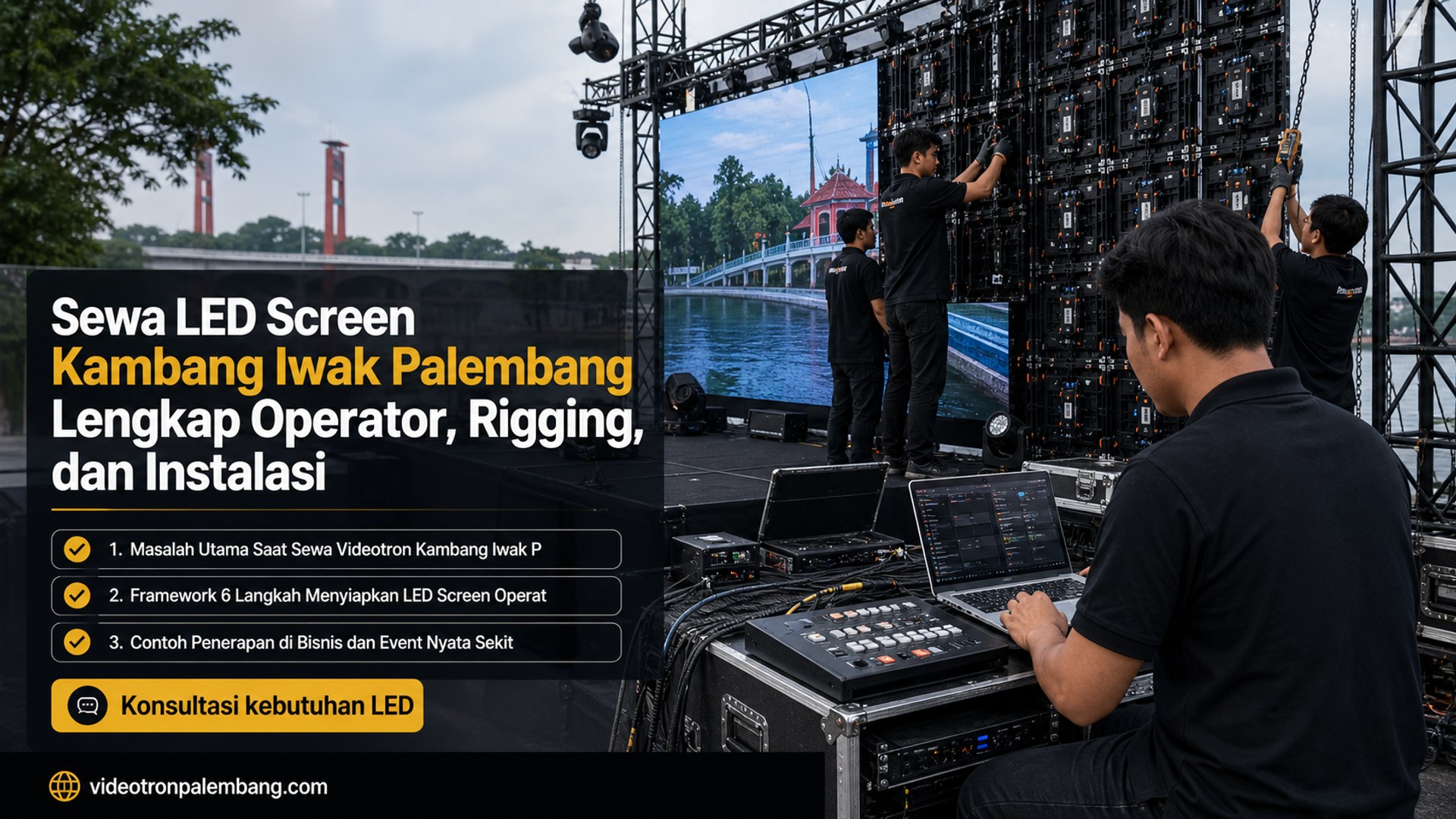 Sewa LED Screen Kambang Iwak Palembang Lengkap Operator, Rigging, dan Instalasi